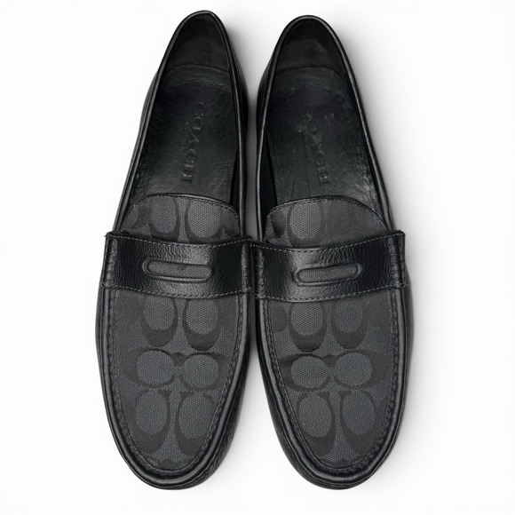 Coach Men\'s Loafers Size 11 D Black Leather Signature Jacquard Penny main image 4